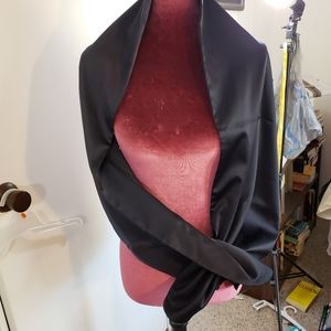 Adrianna Papell Womens Satin Pull Through Scarf Shawl/Wrap Black 65" x 8"